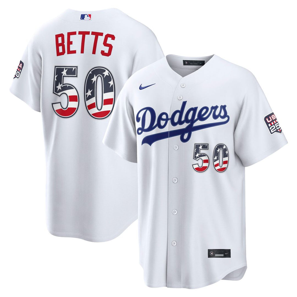 Mookie Betts Los Angeles Dodgers Nike USA 250 Fourth of July Home Stadium Jersey - White Official MLB Team Apparel Baseball Fan Gear