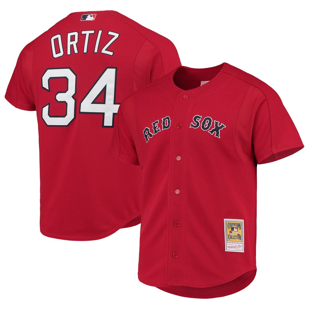 David Ortiz Boston Red Sox Mitchell & Ness Cooperstown Collection Mesh Batting Practice Button-Up Jersey - Red Official MLB Team Apparel Baseball Fan
