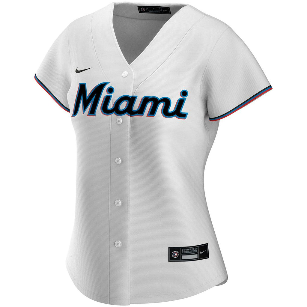Miami Marlins Nike Women's Home Replica Custom Jersey - White Official MLB Team Apparel Baseball Fan Gear