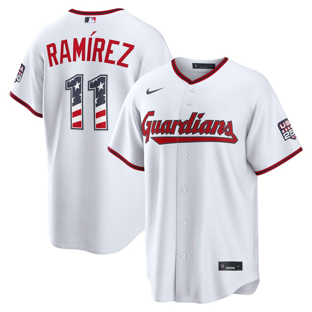 José Ramírez Cleveland Guardians Nike USA 250 Fourth of July Home Stadium Jersey - White Official MLB Team Apparel Baseball Fan Gear