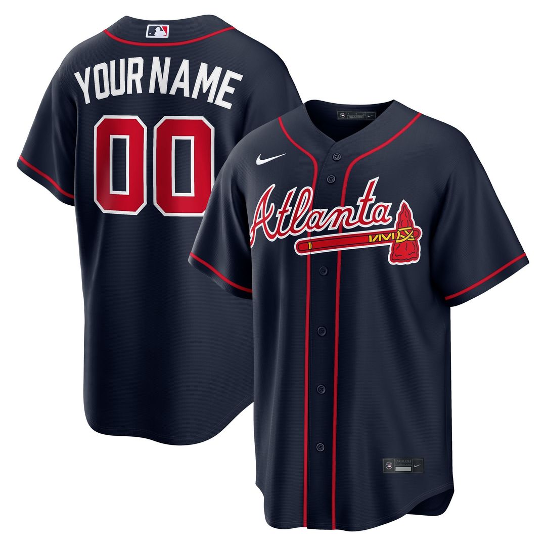 Atlanta Braves Nike Alternate Replica Custom Jersey - Navy Official MLB Team Apparel Baseball Fan Gear