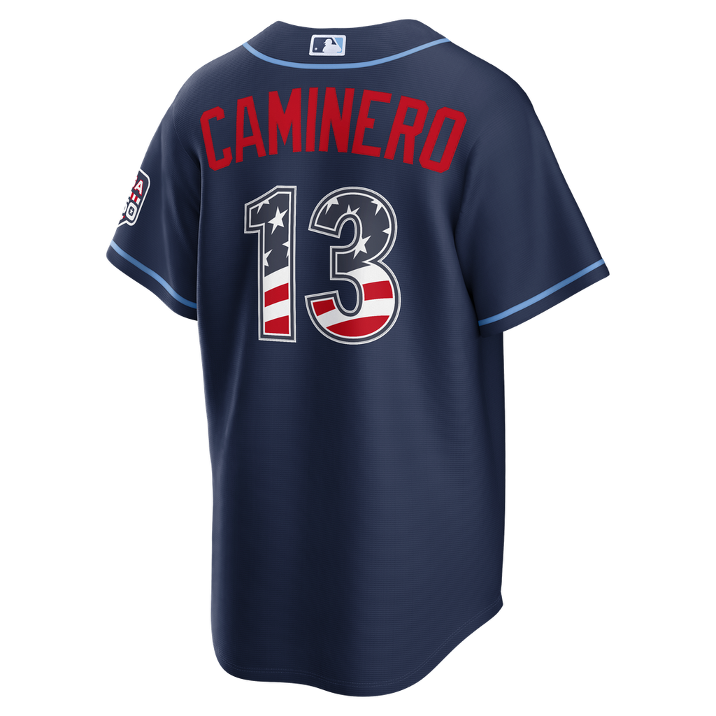 Junior Caminero Tampa Bay Rays Nike USA 250 Fourth of July Road Stadium Jersey - Navy Official MLB Team Apparel Baseball Fan Gear