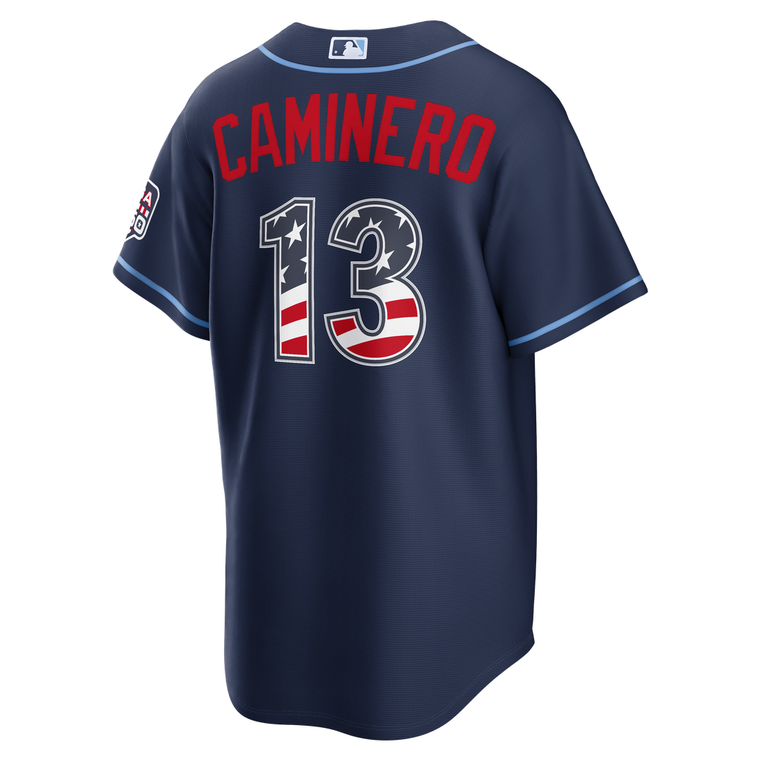 Junior Caminero Tampa Bay Rays Nike USA 250 Fourth of July Road Stadium Jersey - Navy Official MLB Team Apparel Baseball Fan Gear