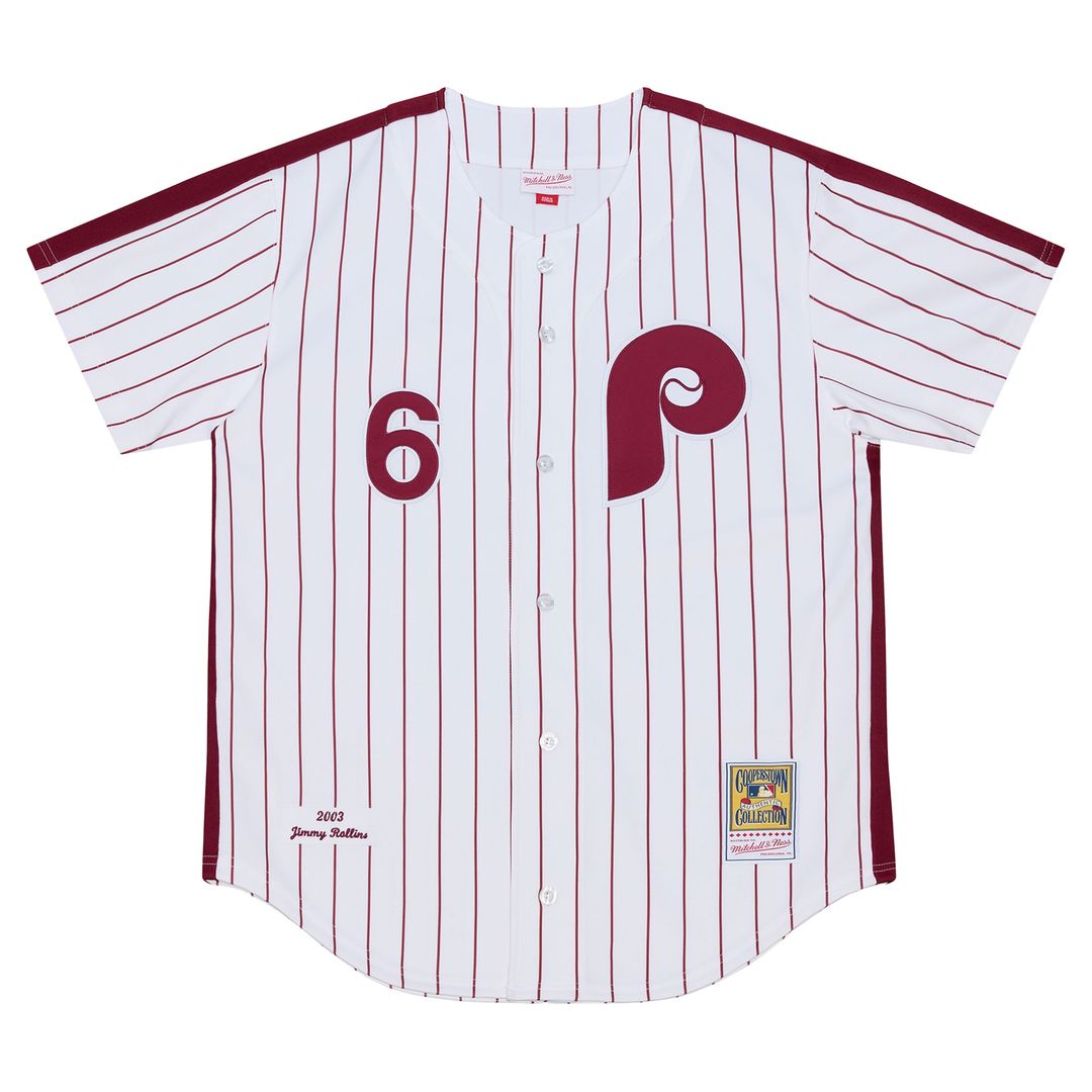 Jimmy Rollins Philadelphia Phillies Mitchell & Ness 2003 Cooperstown Collection Authentic Jersey - White Official MLB Team Apparel Baseball Fan Gear