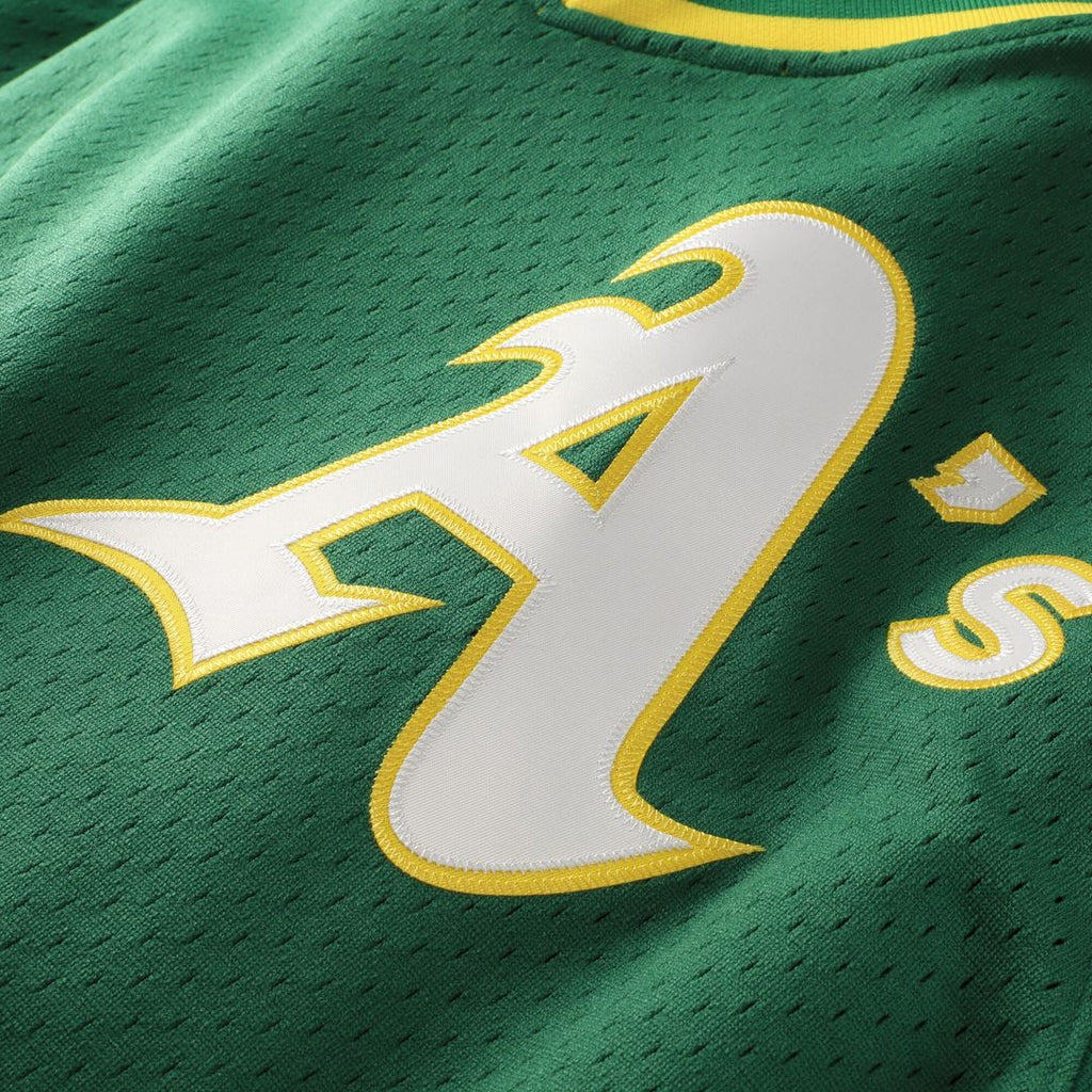 Rickey Henderson Athletics Mitchell & Ness Youth Cooperstown Collection Mesh Batting Practice Jersey - Green Official MLB Team Apparel Baseball Fan Ge