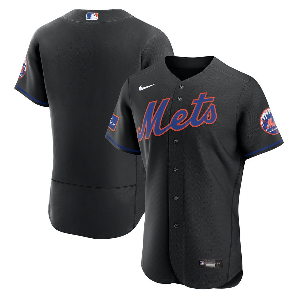 New York Mets Nike Alternate Authentic Sponsor Patch Jersey - Black Official MLB Team Apparel Baseball Fan Gear