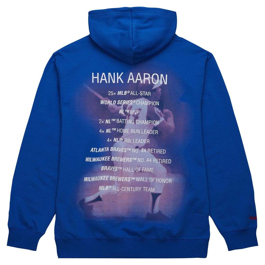 Hank Aaron Atlanta Braves Mitchell & Ness Vintage Logo Name & Number Pullover Hoodie - Royal Official MLB Team Apparel Baseball Fan Gear