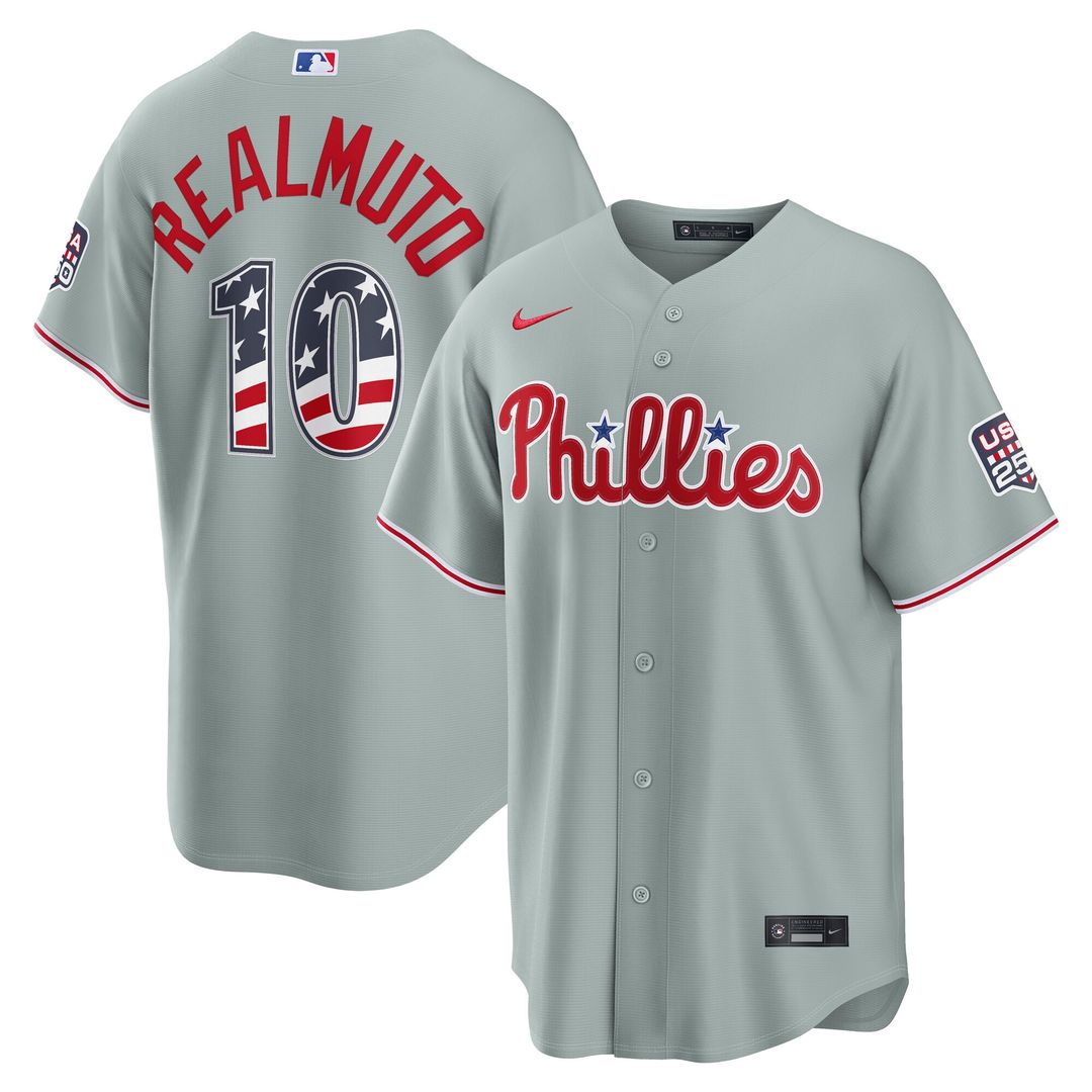 J.T. Realmuto Philadelphia Phillies Nike USA 250 Fourth of July Road Stadium Jersey - Gray Official MLB Team Apparel Baseball Fan Gear