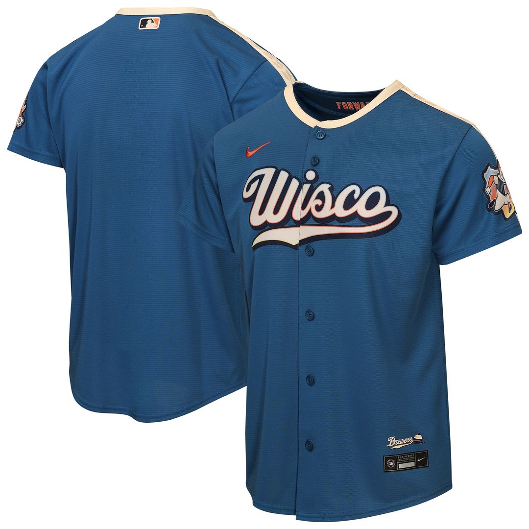 Milwaukee Brewers Nike Youth 2026 City Connect Stadium Jersey - Mineral Blue Official MLB Team Apparel Baseball Fan Gear