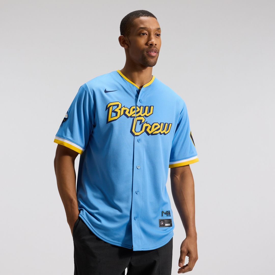 Milwaukee Brewers Nike City Connect Replica Team Jersey - Powder Blue Official MLB Team Apparel Baseball Fan Gear