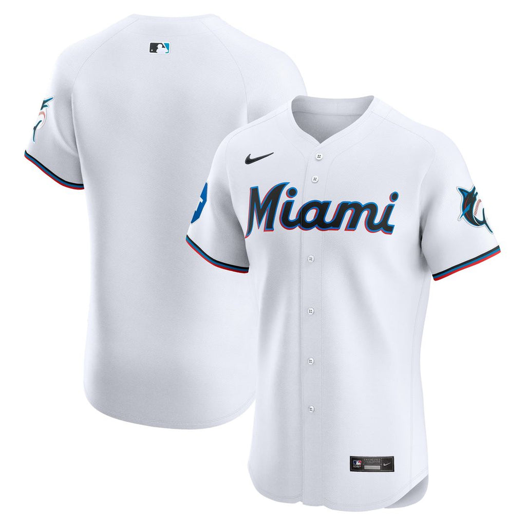 Miami Marlins Nike Home Elite Patch Jersey - White Official MLB Team Apparel Baseball Fan Gear