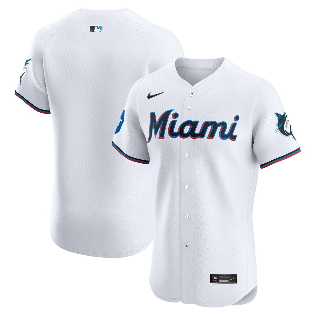 Miami Marlins Nike Home Elite Patch Jersey - White Official MLB Team Apparel Baseball Fan Gear