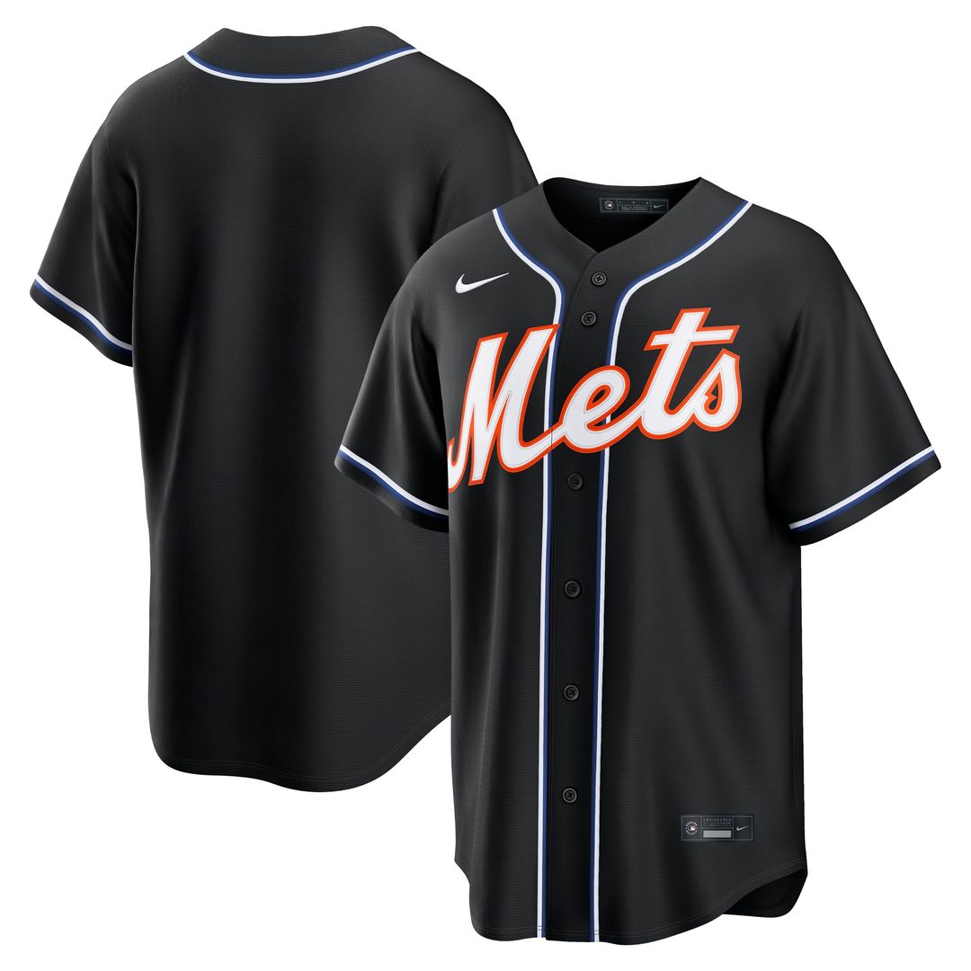 New York Mets Nike Fashion Replica Black Out Jersey Official MLB Team Apparel Baseball Fan Gear