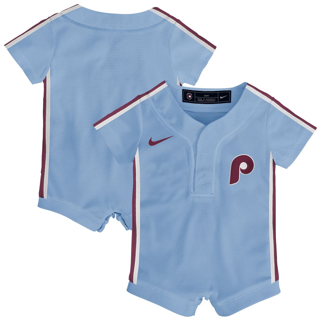 Philadelphia Phillies Nike Newborn Alternate Replica Romper Jersey - Light Blue Official MLB Team Apparel Baseball Fan Gear
