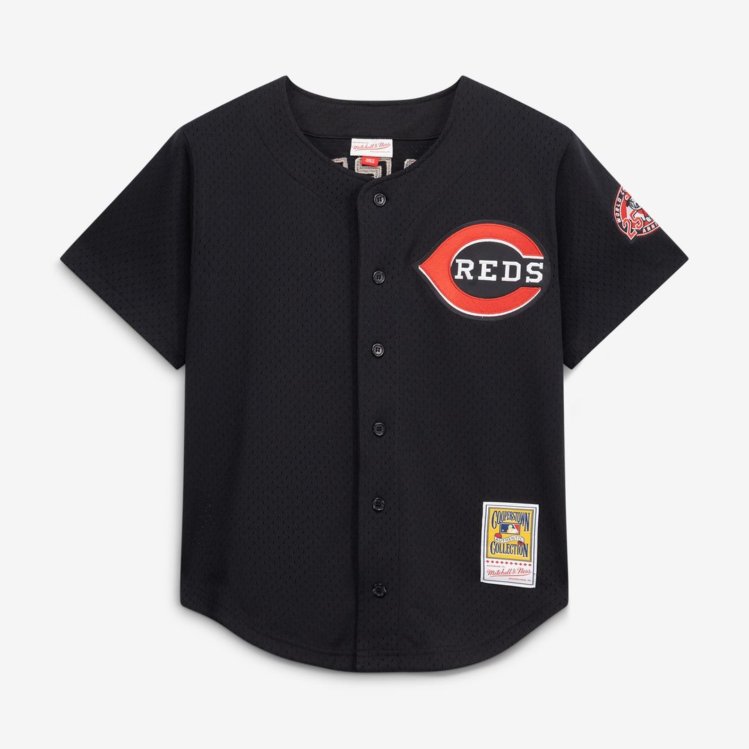 Ken Griffey Jr. Cincinnati Reds Mitchell & Ness Cooperstown Collection Mesh Batting Practice Button-Up Jersey - Black Official MLB Team Apparel Baseba