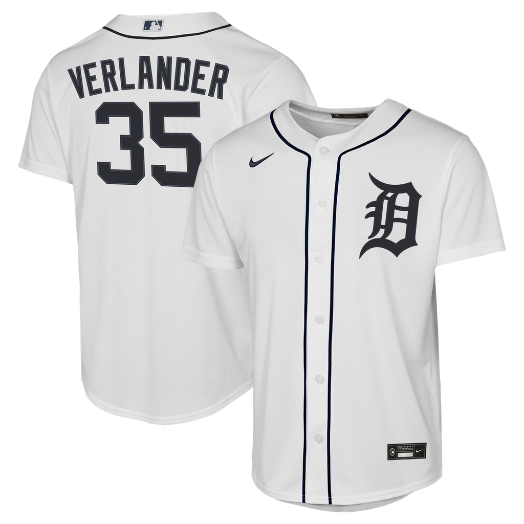 Justin Verlander Detroit Tigers Nike Youth Home Replica Jersey - White Official MLB Team Apparel Baseball Fan Gear