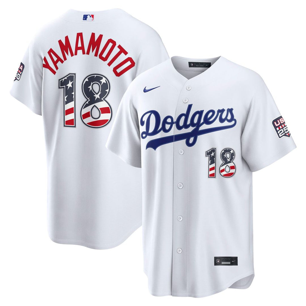Yoshinobu Yamamoto Los Angeles Dodgers Nike USA 250 Fourth of July Home Stadium Jersey - White Official MLB Team Apparel Baseball Fan Gear