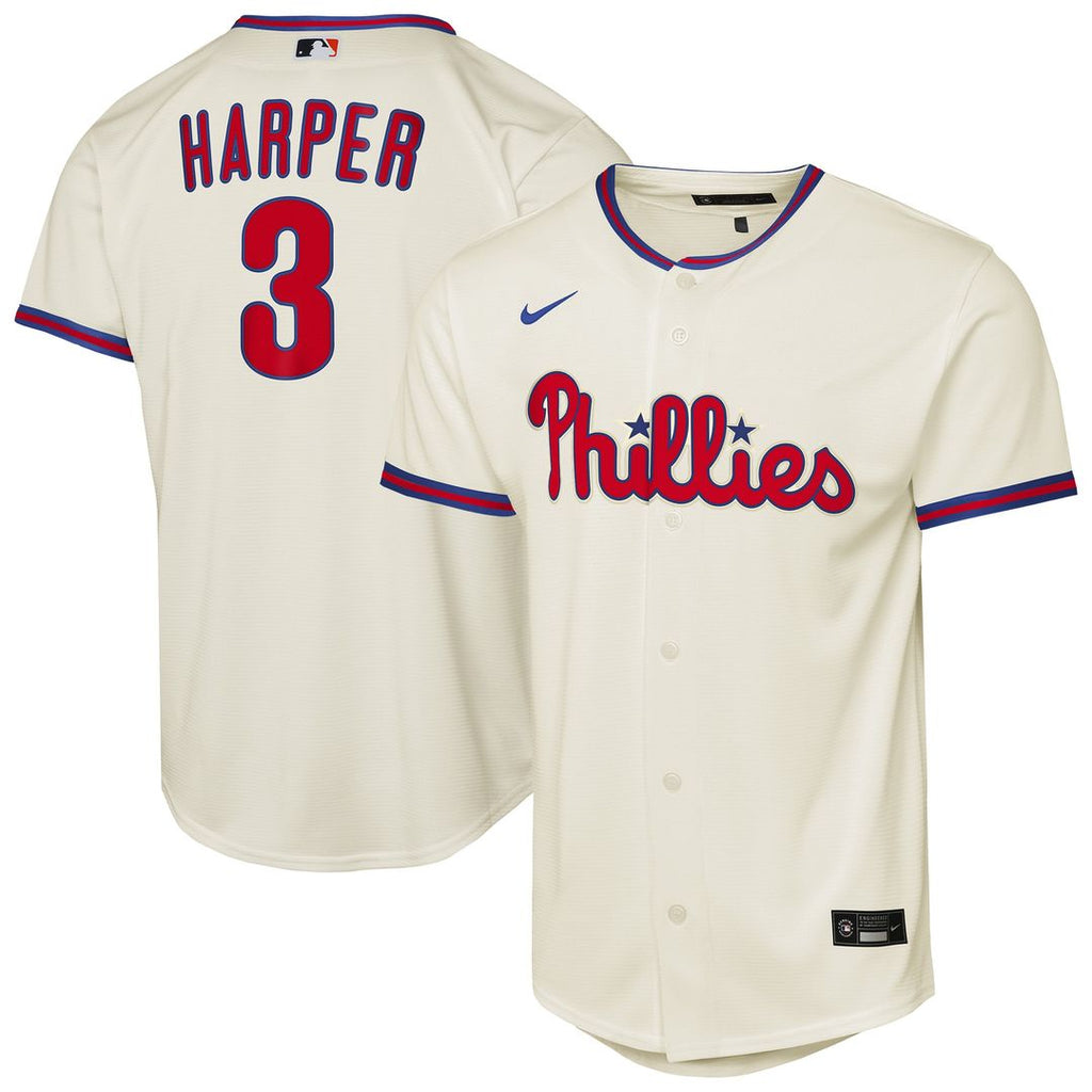 Bryce Harper Philadelphia Phillies Nike Youth Alternate 2 Replica Jersey - Cream Official MLB Team Apparel Baseball Fan Gear