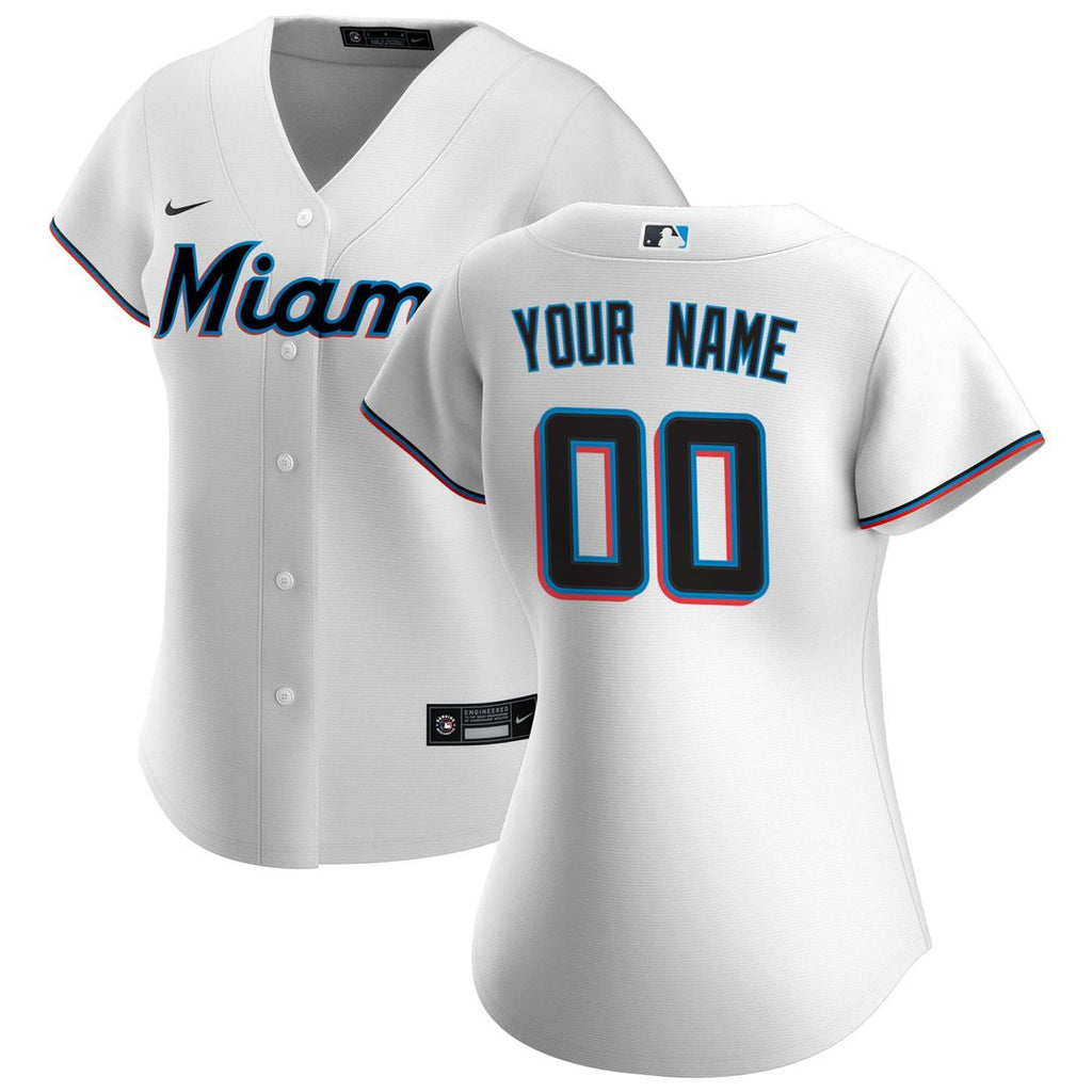 Miami Marlins Nike Women's Home Replica Custom Jersey - White Official MLB Team Apparel Baseball Fan Gear