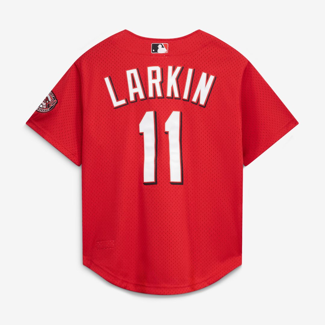 Barry Larkin Cincinnati Reds Mitchell & Ness Throwback Cooperstown Mesh Batting Practice Jersey - Red Official MLB Team Apparel Baseball Fan Gear