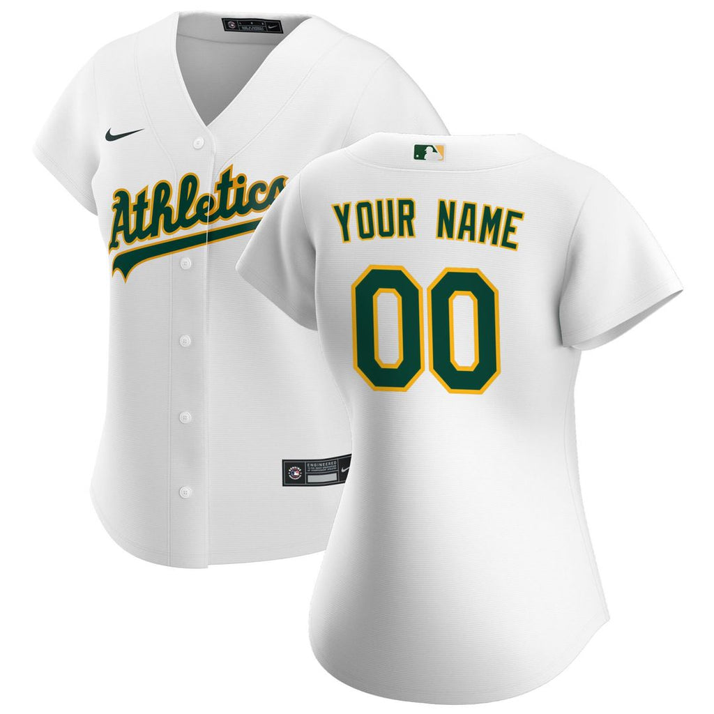 Athletics Nike Women's Home Replica Custom Jersey - White Official MLB Team Apparel Baseball Fan Gear