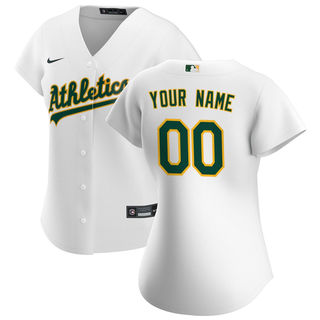 Athletics Nike Women's Home Replica Custom Jersey - White Official MLB Team Apparel Baseball Fan Gear