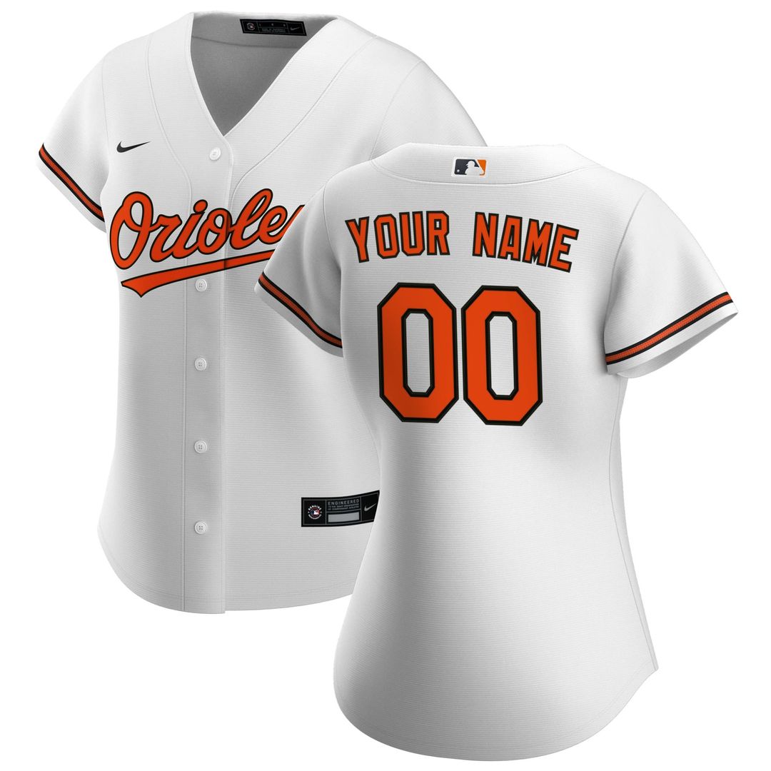 Baltimore Orioles Nike Women's Home Replica Custom Jersey - White Official MLB Team Apparel Baseball Fan Gear