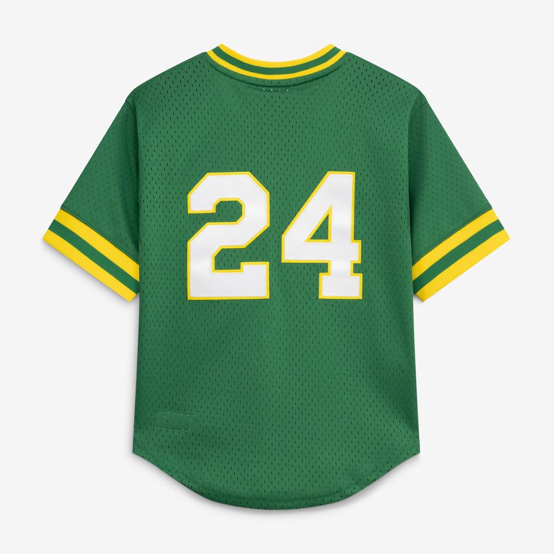 Rickey Henderson Athletics Mitchell & Ness Youth Cooperstown Collection Mesh Batting Practice Jersey - Green Official MLB Team Apparel Baseball Fan Ge
