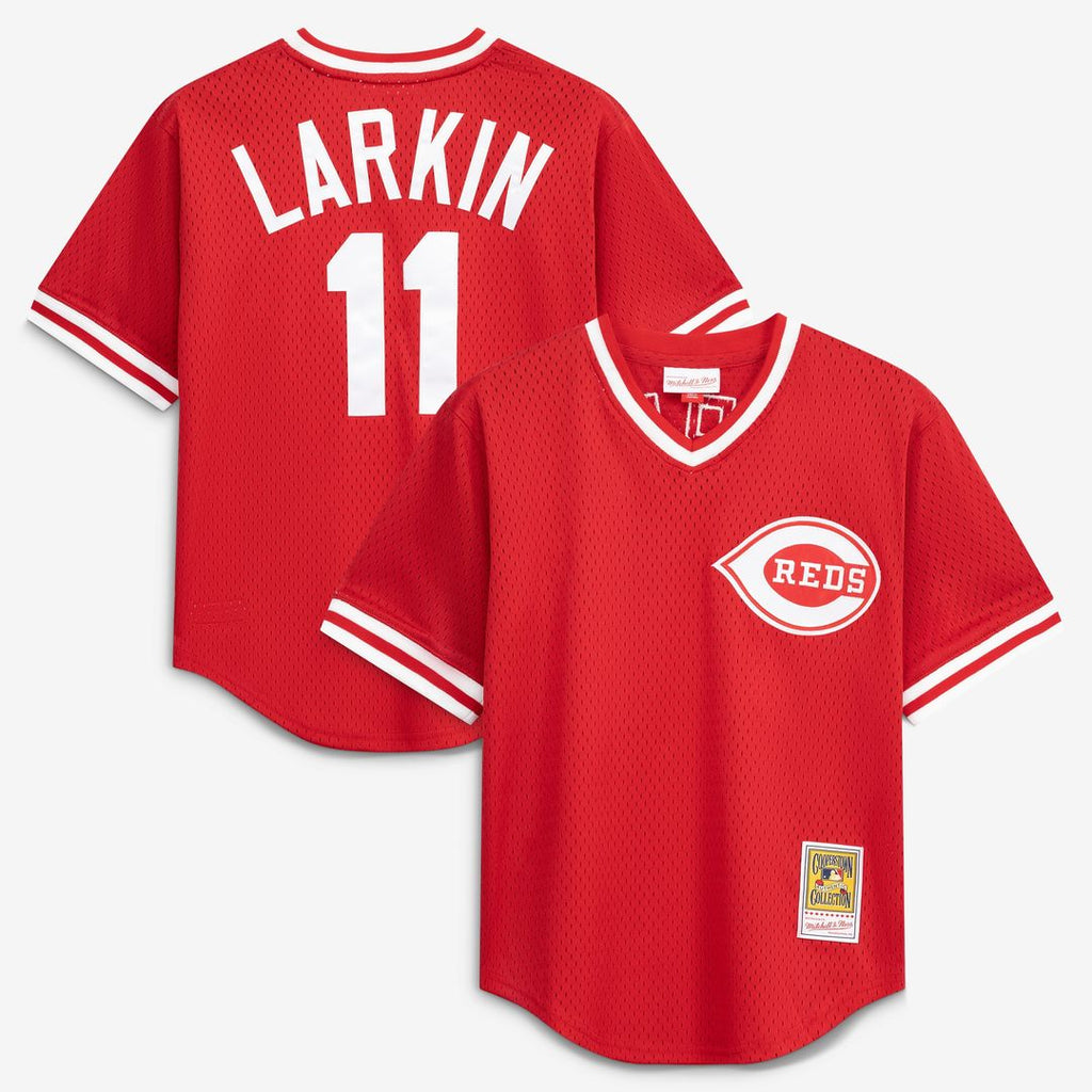 Barry Larkin Cincinnati Reds Mitchell & Ness Youth Cooperstown Collection Mesh Batting Practice Jersey - Red Official MLB Team Apparel Baseball Fan Ge