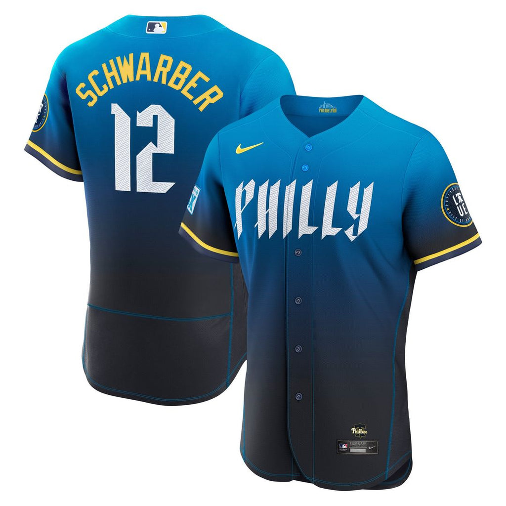Kyle Schwarber Philadelphia Phillies Nike City Connect Authentic Sponsor Patch Jersey - Navy Official MLB Team Apparel Baseball Fan Gear