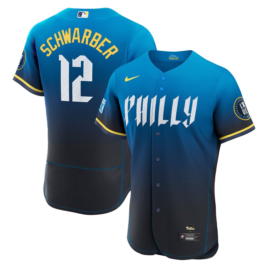 Kyle Schwarber Philadelphia Phillies Nike City Connect Authentic Sponsor Patch Jersey - Navy Official MLB Team Apparel Baseball Fan Gear