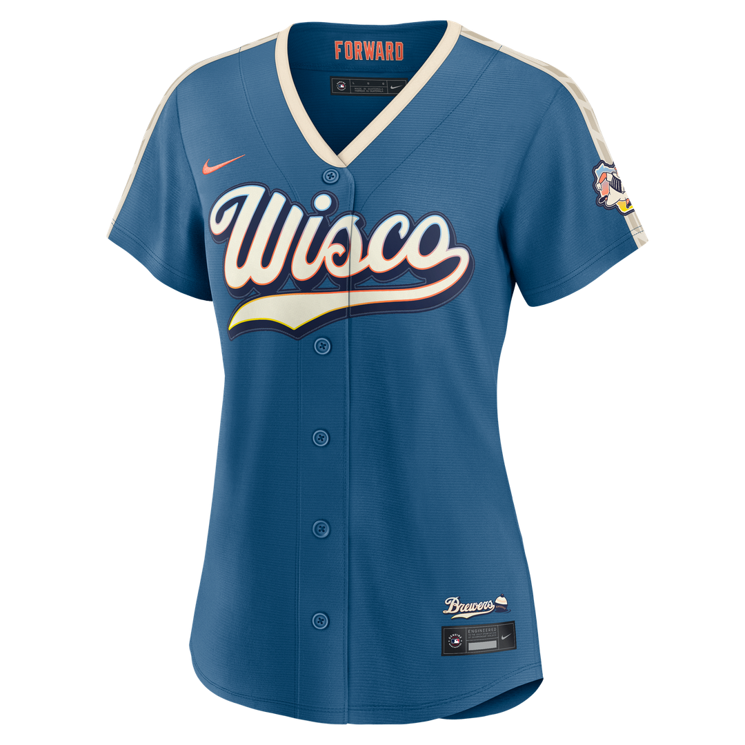 Milwaukee Brewers Nike Women's 2026 City Connect Stadium Jersey - Mineral Blue Official MLB Team Apparel Baseball Fan Gear