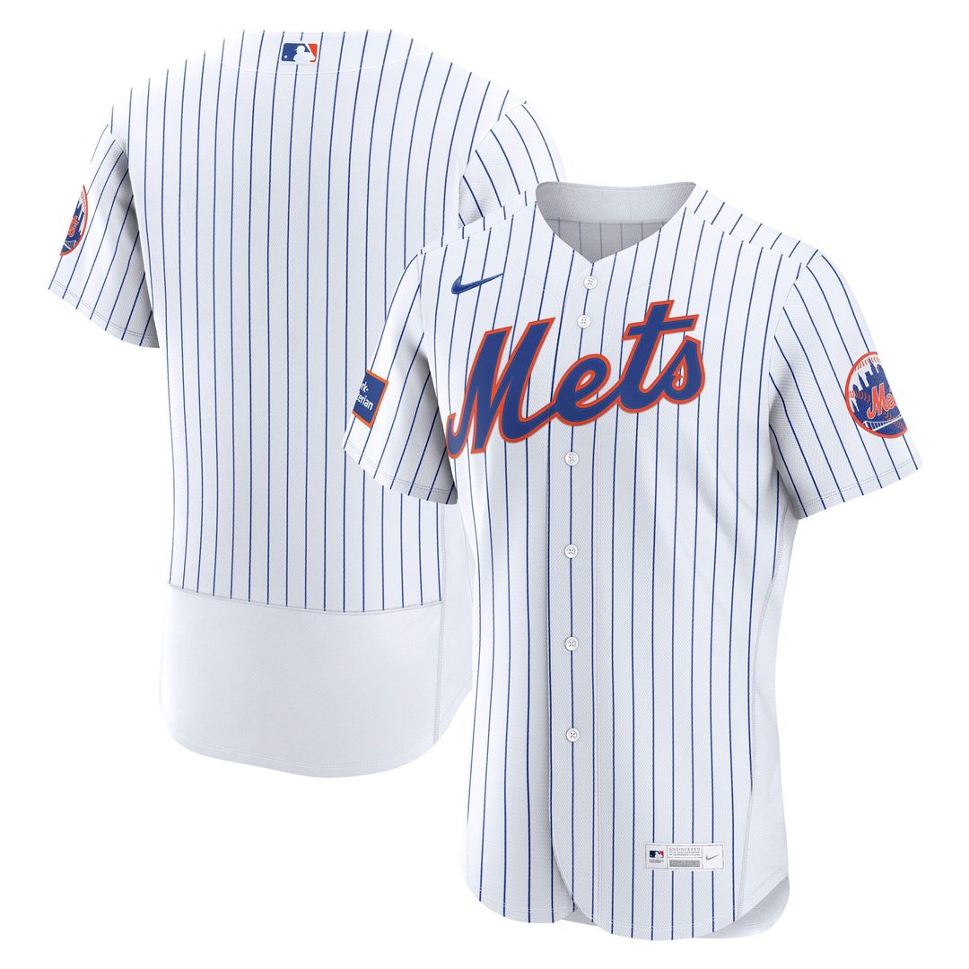 New York Mets Nike Home Sponsor Patch Authentic Jersey - White Official MLB Team Apparel Baseball Fan Gear