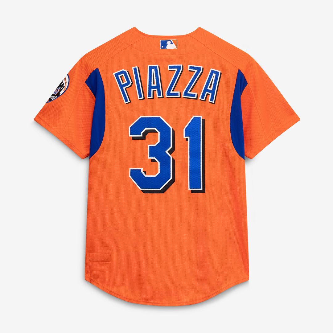 Mike Piazza New York Mets Mitchell & Ness Cooperstown Collection Mesh Batting Practice Button-Up Jersey - Orange Official MLB Team Apparel Baseball Fa