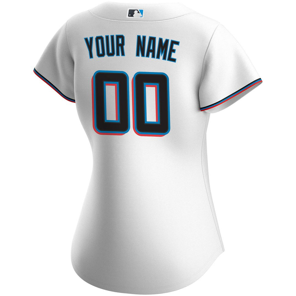 Miami Marlins Nike Women's Home Replica Custom Jersey - White Official MLB Team Apparel Baseball Fan Gear