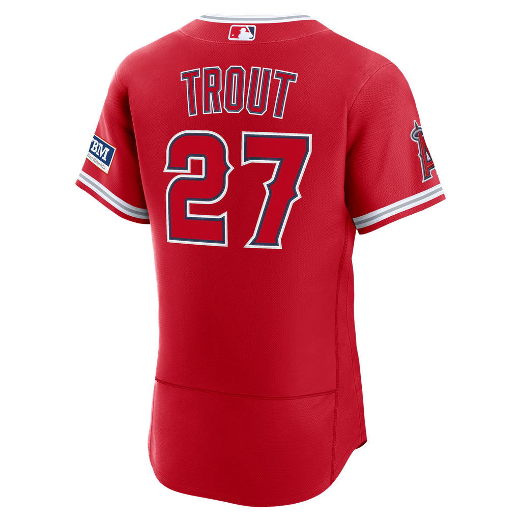 Mike Trout Los Angeles Angels Nike Alternate Authentic Sponsor Patch Jersey - Red Official MLB Team Apparel Baseball Fan Gear
