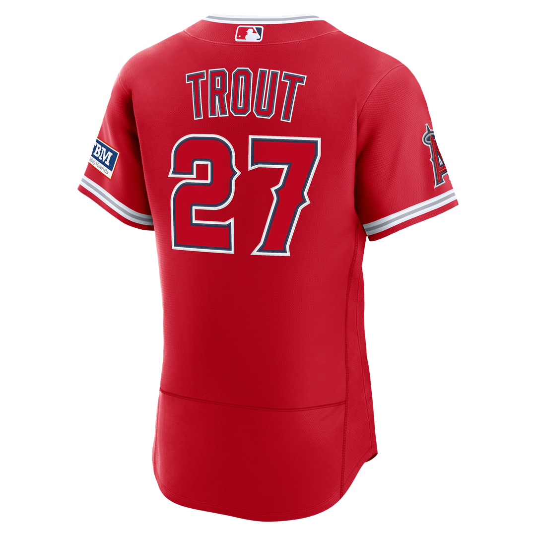 Mike Trout Los Angeles Angels Nike Alternate Authentic Sponsor Patch Jersey - Red Official MLB Team Apparel Baseball Fan Gear