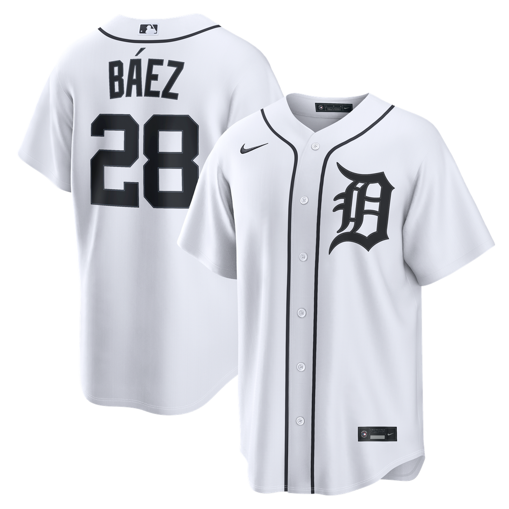 Javier Báez Detroit Tigers Nike Home Replica Jersey - White Official MLB Team Apparel Baseball Fan Gear