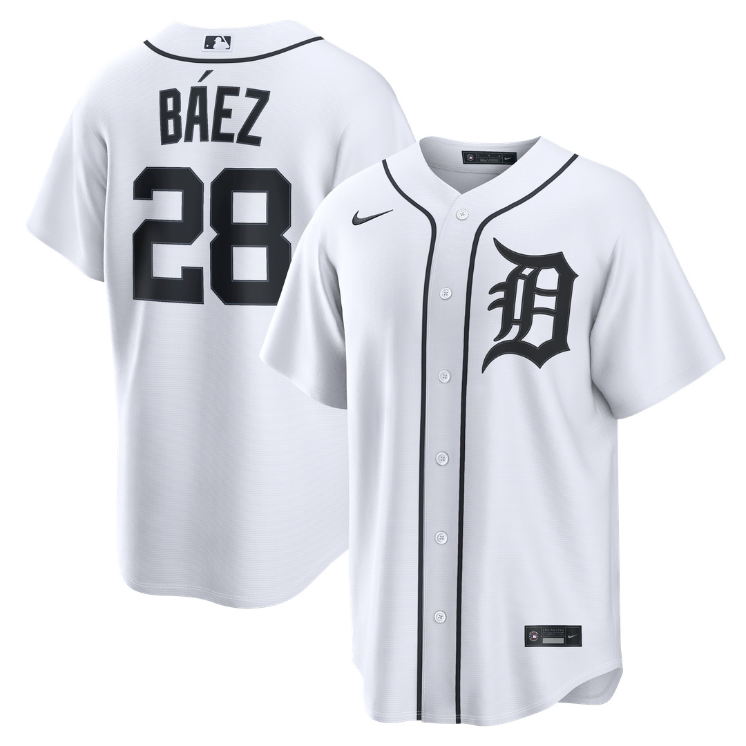 Javier Báez Detroit Tigers Nike Home Replica Jersey - White Official MLB Team Apparel Baseball Fan Gear