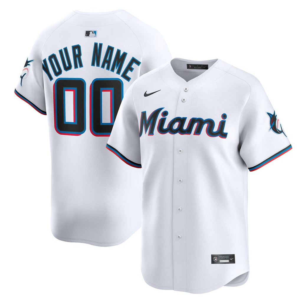 Miami Marlins Nike Home Limited Custom Jersey - White Official MLB Team Apparel Baseball Fan Gear
