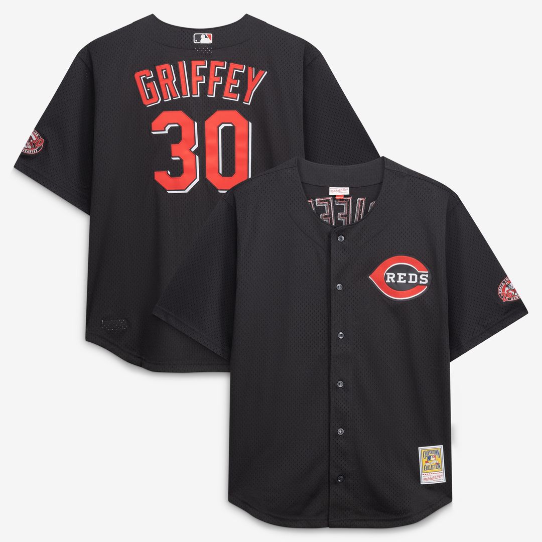 Ken Griffey Jr. Cincinnati Reds Mitchell & Ness Big & Tall Cooperstown Mesh Batting Practice Jersey - Black Official MLB Team Apparel Baseball Fan Gea
