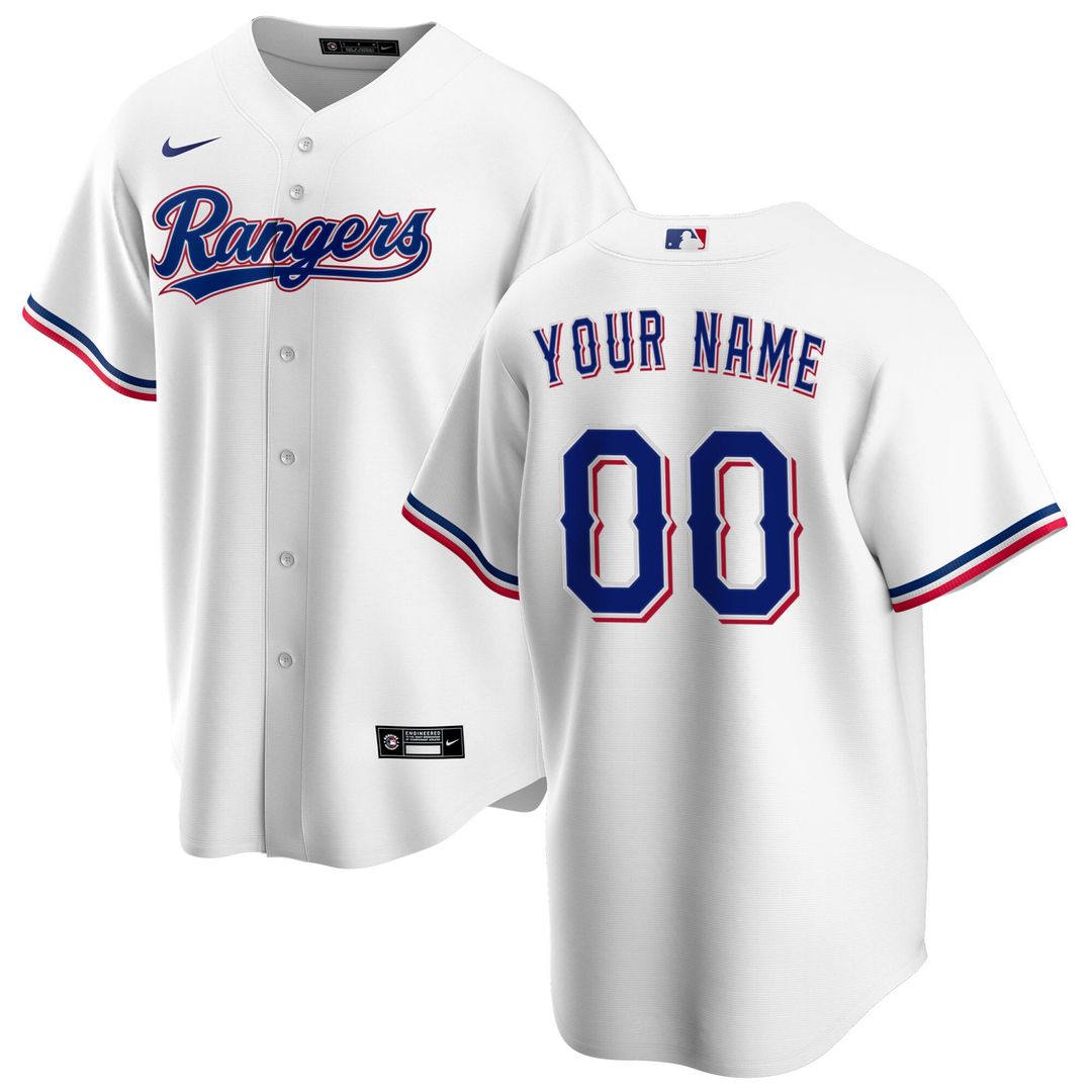 Texas Rangers Nike Home Replica Custom Jersey - White Official MLB Team Apparel Baseball Fan Gear