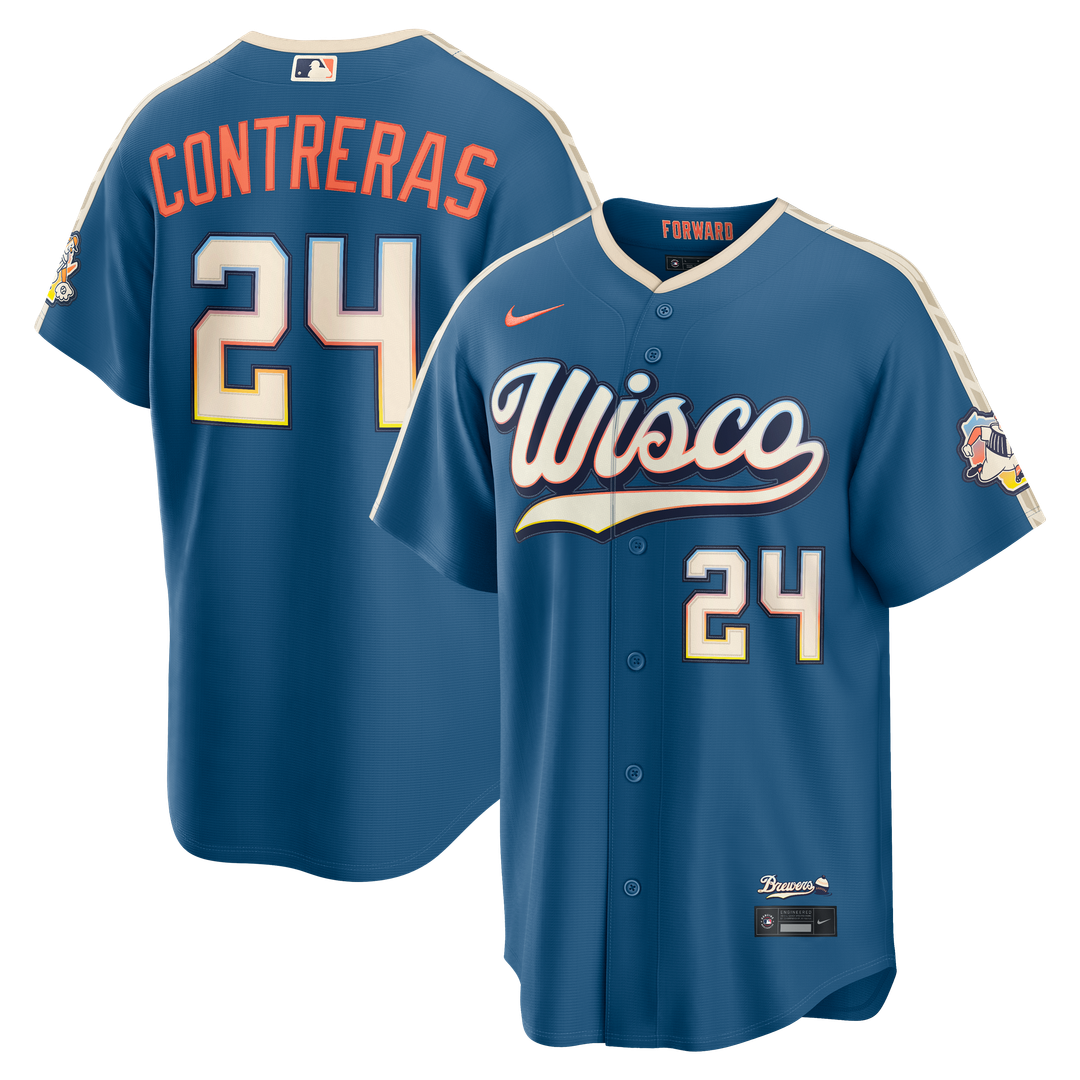 William Contreras Milwaukee Brewers Nike 2026 City Connect Stadium Jersey - Mineral Blue Official MLB Team Apparel Baseball Fan Gear