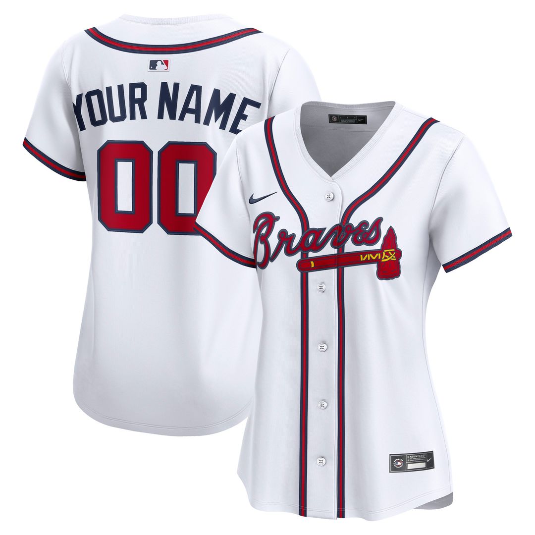 Atlanta Braves Nike Women's Home Limited Custom Jersey - White Official MLB Team Apparel Baseball Fan Gear