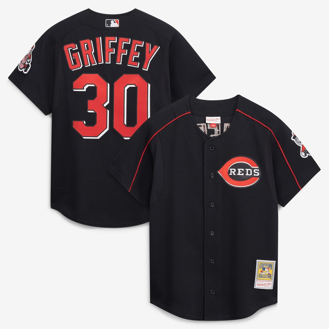 Ken Griffey Jr. Cincinnati Reds Mitchell & Ness Cooperstown Collection Authentic Mesh Batting Practice Jersey - Black Official MLB Team Apparel Baseba