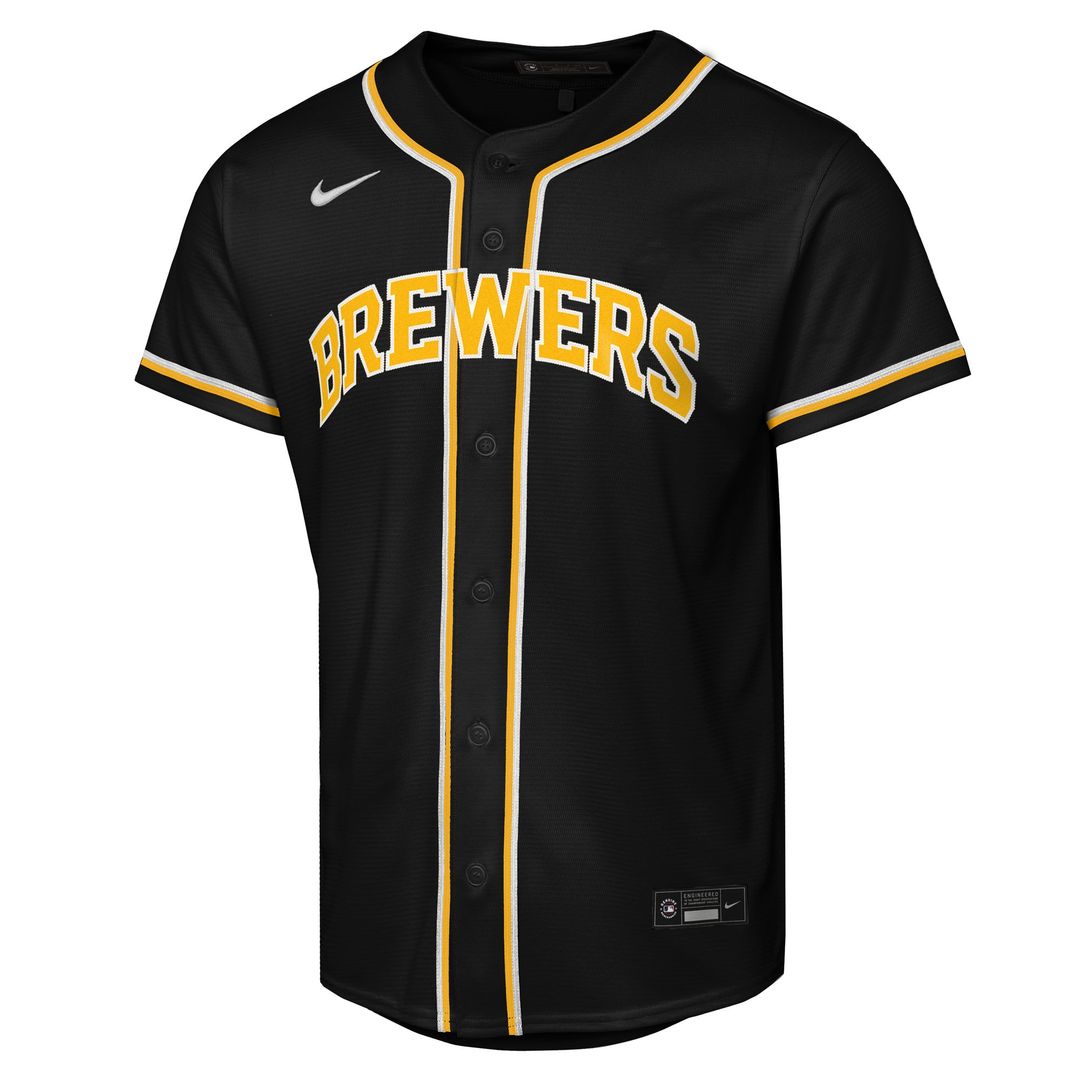 Jackson Chourio Milwaukee Brewers Nike Youth Fashion Replica Player Jersey - Black Official MLB Team Apparel Baseball Fan Gear