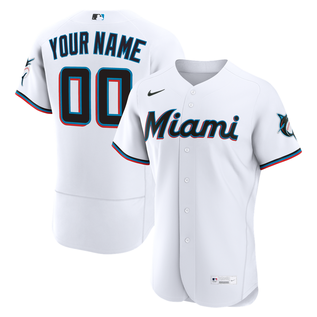 Miami Marlins Nike Home Authentic Custom Jersey - White Official MLB Team Apparel Baseball Fan Gear