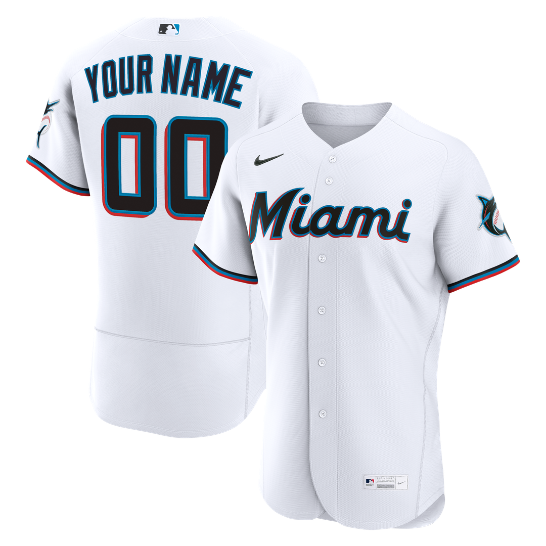 Miami Marlins Nike Home Authentic Custom Jersey - White Official MLB Team Apparel Baseball Fan Gear