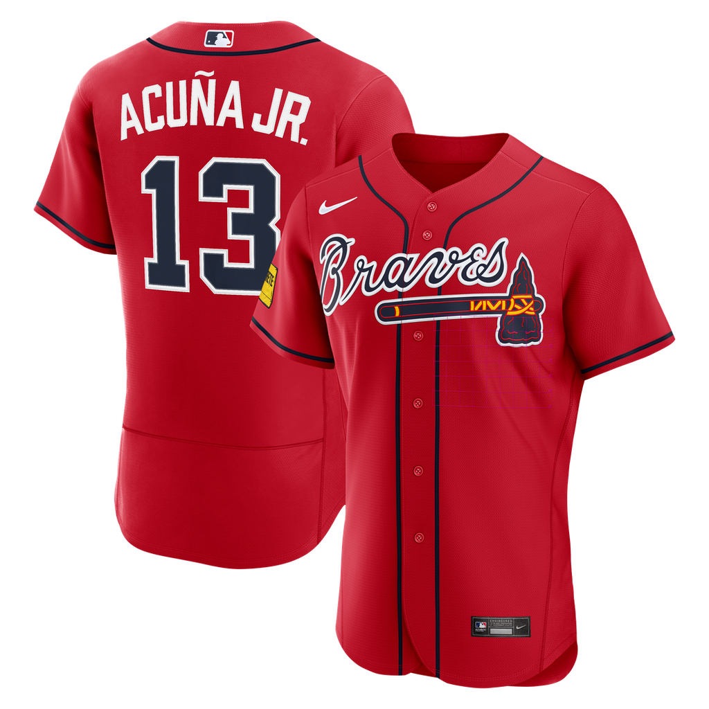Ronald Acuña Jr. Atlanta Braves Nike Alternate Authentic Sponsor Patch Jersey - Red Official MLB Team Apparel Baseball Fan Gear