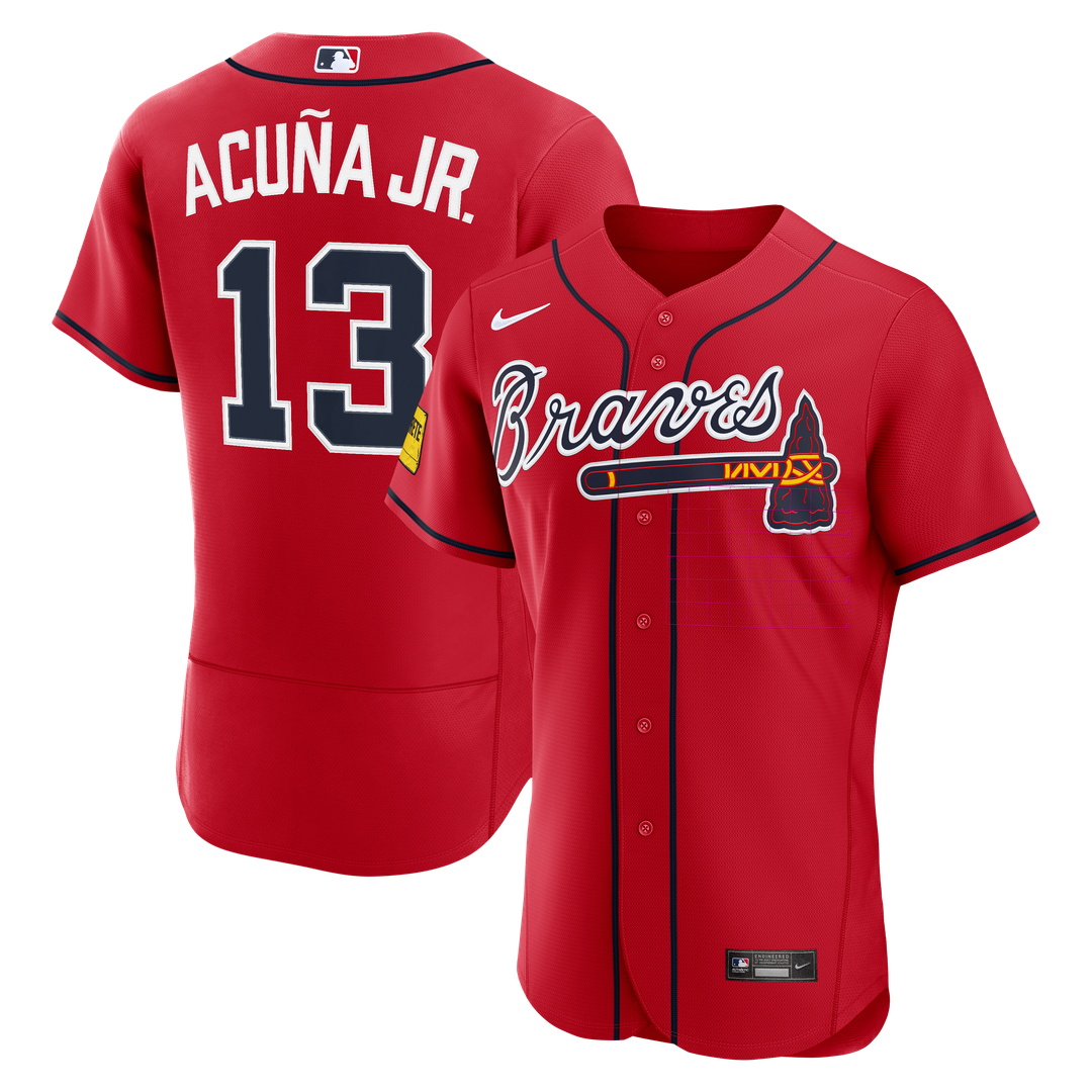 Ronald Acuña Jr. Atlanta Braves Nike Alternate Authentic Sponsor Patch Jersey - Red Official MLB Team Apparel Baseball Fan Gear